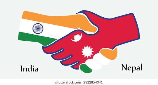 Design schüttelt die Hände. Konzeption Indien und Nepal das Borth Land ein guter Kontakt, Geschäft, Reisen, Transport und Technologie.