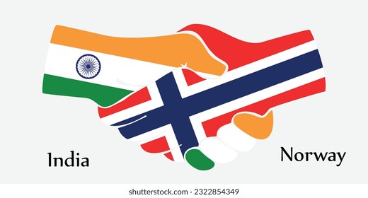 El diseño da la mano. Concepto India y Noruega como el país del nacimiento como un buen contacto, negocios, viajes, transporte y tecnología.