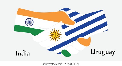 Design shake hands. Concept India and Uruguay the borth country a good contact, business, travel, transport and technology.