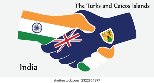 El diseño da la mano. Concepción de la India y las Islas Turcas y Caicos en el país del norte un buen contacto, negocios, viajes, transporte y tecnología.