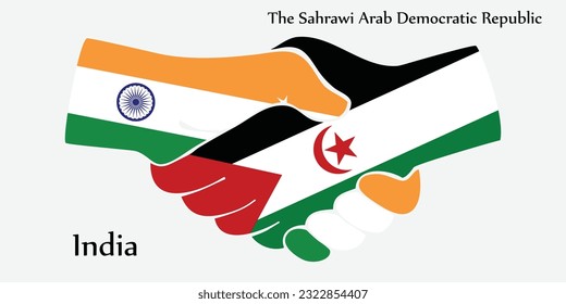 Design shake hands. Concept India and The Sahrawi Arab Democratic Republic the borth country a good contact, business, travel, transport and technology.