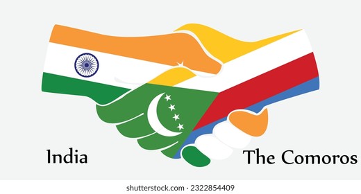 El diseño da la mano. Concepto India y Comoras del país del nacimiento como un buen contacto, negocios, viajes, transporte y tecnología.