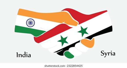Design shake hands. Concept India and Syria the borth country a good contact, business, travel, transport and technology.