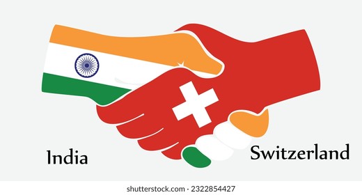 El diseño da la mano. Concepto India y Suiza el país del nacimiento como un buen contacto, negocios, viajes, transporte y tecnología.