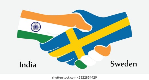 El diseño da la mano. Concepto India y Suecia el país del nacimiento como un buen contacto, negocios, viajes, transporte y tecnología.