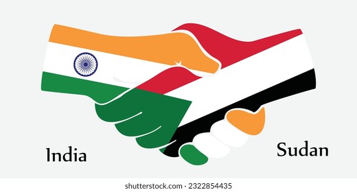 Design shake hands. Concept India and Sudan the borth country a good contact, business, travel, transport and technology.