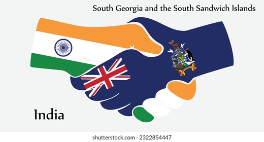 El diseño da la mano. Concepto India y Georgia del Sur y Sandwich del Sur como el país del nacimiento como un buen contacto, negocios, viajes, transporte y tecnología.