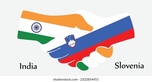Design schüttelt die Hände. Konzeption Indien und Slowenien das Grenzland ein guter Kontakt, Geschäft, Reisen, Verkehr und Technologie.