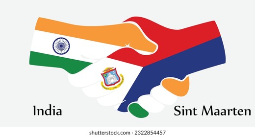 Design shake hands. Concept India and Sint Maarten the borth country a good contact, business, travel, transport and technology.