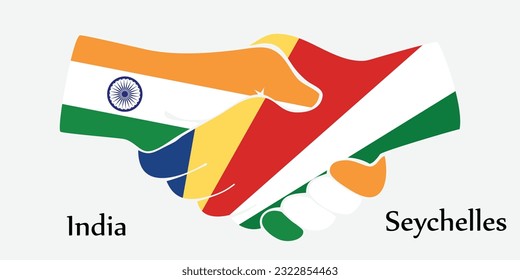 El diseño da la mano. Concepción de India y Seychelles como el país del nacimiento un buen contacto, negocios, viajes, transporte y tecnología.
