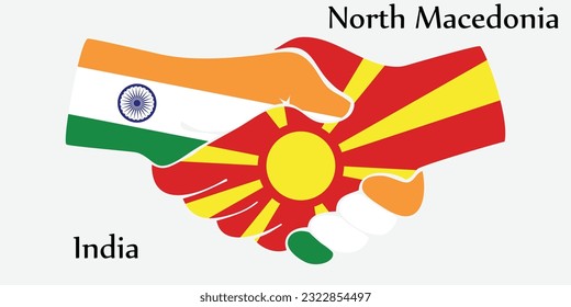 Design shake hands. Concept India and North Macedonia the borth country a good contact, business, travel, transport and technology.