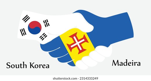 Design shake hands. Concept South Korea and Madeira the borth country a good contact, business, travel, transport and technology.