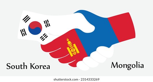 Design shake hands. Concept South Korea and Mongolia the borth country a good contact, business, travel, transport and technology.