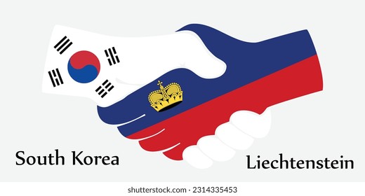 Design shake hands. Concept South Korea and Liechtenstein the borth country a good contact, business, travel, transport and technology.