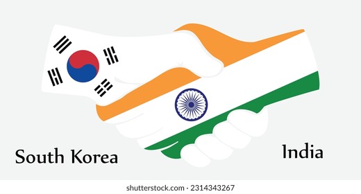 El diseño da la mano. Concepto Corea del Sur e India el país del nacimiento como un buen contacto, negocios, viajes, transporte y tecnología.