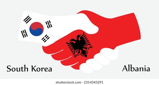 Design shake hands. Concept South Korea and Albania the borth country a good contact, business, travel, transport and technology.