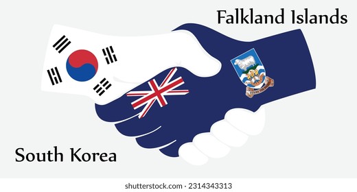 Design shake hands. Concept South Korea and Falkland Islands the borth country a good contact, business, travel, transport and technology.