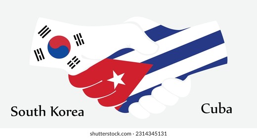 Design schüttelt die Hände. Konzept Südkorea und Kuba das Borderland ein guter Kontakt, Geschäft, Reisen, Verkehr und Technologie.