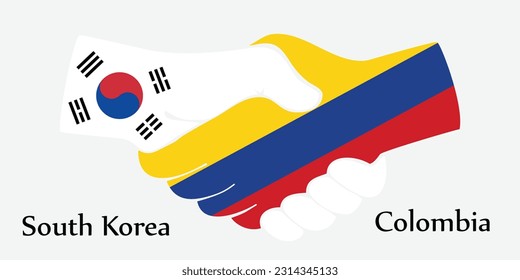 Design shake hands. Concept South Korea and Colombia the borth country a good contact, business, travel, transport and technology.