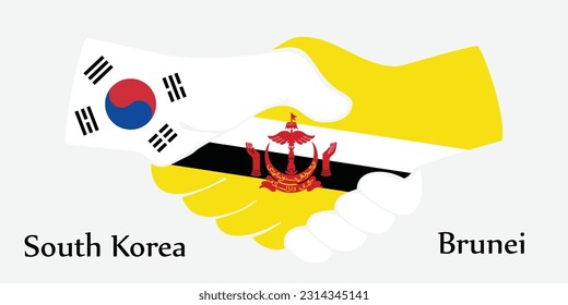 Design shake hands. Concept South Korea and Brunei the borth country a good contact, business, travel, transport and technology.