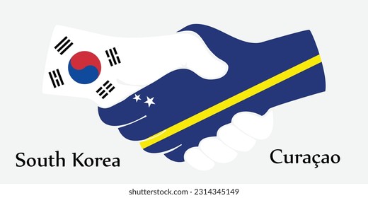 Design shake hands. Concept South Korea and Curacao the borth country a good contact, business, travel, transport and technology.