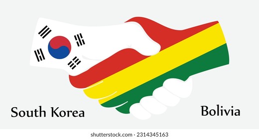 Design shake hands. Concept South Korea and Bolivia the borth country a good contact, business, travel, transport and technology.