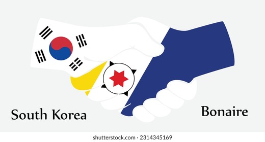 Design shake hands. Concept South Korea and Bonaire the borth country a good contact, business, travel, transport and technology.