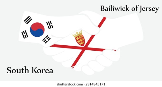 Design shake hands. Concept South Korea and Bailiwick of Jersey the borth country a good contact, business, travel, transport and technology.