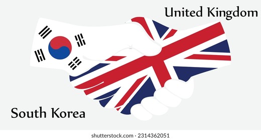 Design shake hands. Concept South Korea and United Kingdom the borth country a good contact, business, travel, transport and technology.