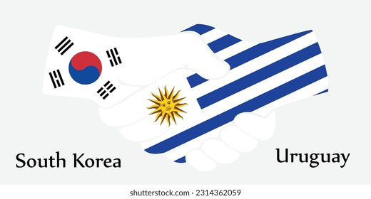 Design shake hands. Concept South Korea and Uruguay the borth country a good contact, business, travel, transport and technology.