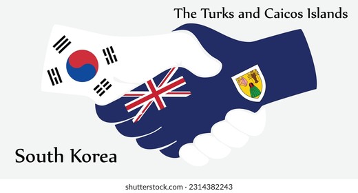 Design shake hands. Concept South Korea and the Turks and Caicos Islands the borth country a good contact, business, travel, transport and technology.