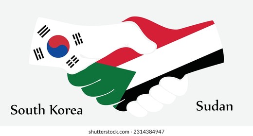 Design shake hands. Concept South Korea and Sudan the borth country a good contact, business, travel, transport and technology.