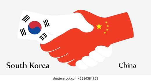 Design shake hands. Concept South Korea and China the borth country a good contact, business, travel, transport and technology.