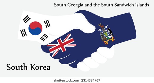 Design shake hands. Concept South Korea and South Georgia and the South Sandwich Islands the borth country a good contact, business, travel, transport and technology.