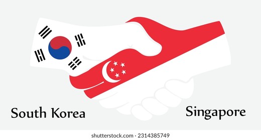 Design shake hands. Concept South Korea and Singapore the borth country a good contact, business, travel, transport and technology.