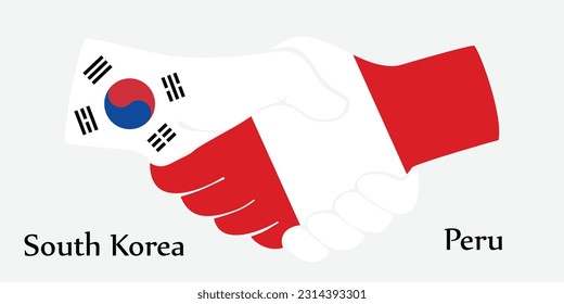 Design shake hands. Concept South Korea and Peru the borth country a good contact, business, travel, transport and technology.