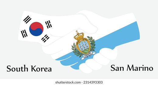 Design shake hands. Concept South Korea and San Marino the borth country a good contact, business, travel, transport and technology.