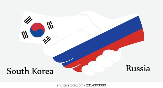 El diseño da la mano. Concepto Corea del Sur y Rusia el país del nacimiento como un buen contacto, negocios, viajes, transporte y tecnología.