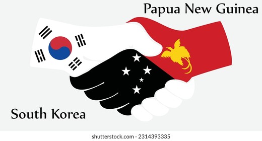 Design shake hands. Concept South Korea and Papua New Guinea the borth country a good contact, business, travel, transport and technology.