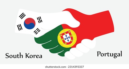 Design shake hands. Concept South Korea and Portugal the borth country a good contact, business, travel, transport and technology.