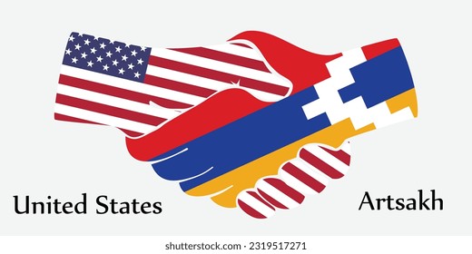 Design shake hands. Concept United States and Artsakh the borth country a good contact, business, travel, transport and technology.
