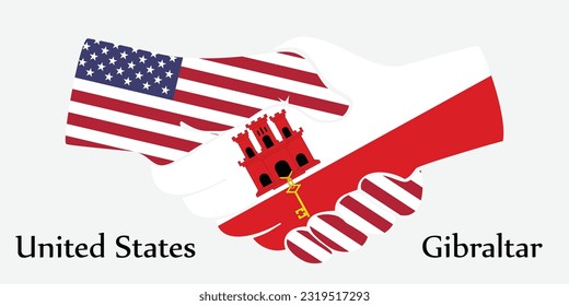 El diseño da la mano. Concepto de los Estados Unidos y Gibraltar como país del nacimiento un buen contacto, negocios, viajes, transporte y tecnología.