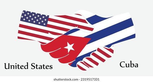 Design shake hands. Concept United States and Cuba the borth country a good contact, business, travel, transport and technology.