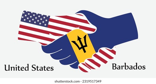 Design shake hands. Concept United States and Barbados the borth country a good contact, business, travel, transport and technology.