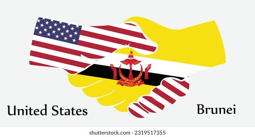 Design shake hands. Concept United States and Brunei the borth country a good contact, business, travel, transport and technology.