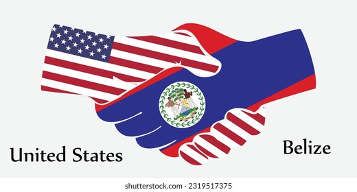 El diseño da la mano. Concepto Estados Unidos y Belice el país del nacimiento como un buen contacto, negocios, viajes, transporte y tecnología.