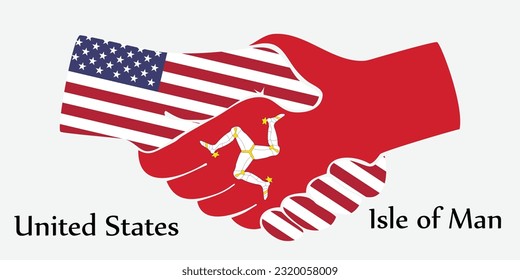 Design shake hands. Concept United States and Isle of Man the borth country a good contact, business, travel, transport and technology.
