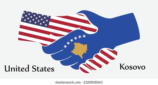 El diseño da la mano. Concepto de los Estados Unidos y Kosovo como el país del nacimiento un buen contacto, negocios, viajes, transporte y tecnología.