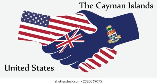 Design shake hands. Concept United States and the Cayman Islands the borth country a good contact, business, travel, transport and technology.