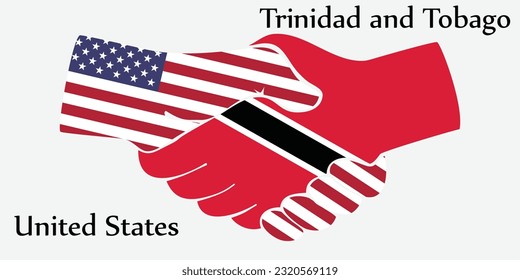 El diseño da la mano. Concepto Estados Unidos y Trinidad y Tobago como el país del nacimiento un buen contacto, negocios, viajes, transporte y tecnología.
